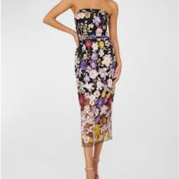 Milly Floral Strapless Midi Dress, Size 6 - Picture 3 of 3